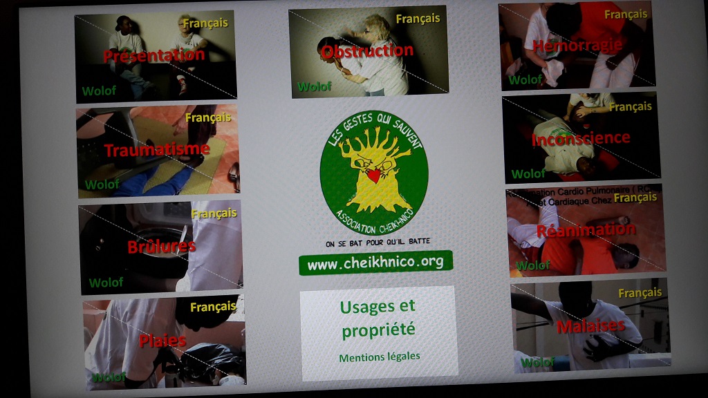 Page d'accueil de la vidéo des gestes de premiers secours en Français-Wolof